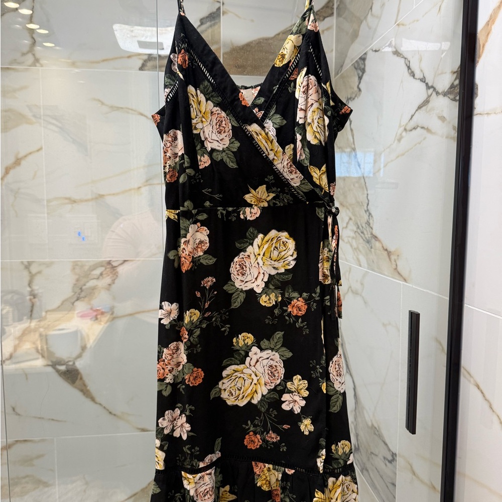 Floral Black Wrap Dress